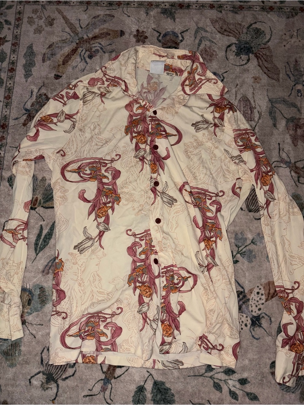 VTG 70s Kennington Art Nouveau Novelty Scenic Print Disco Shirt